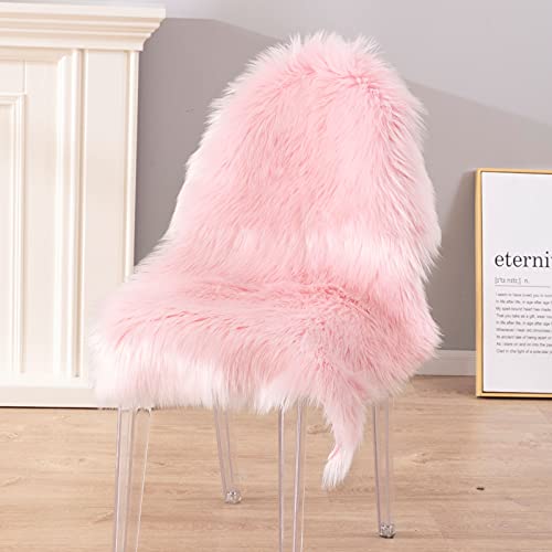 Carvapet Luxury Soft Faux Sheepskin Chair Cover Seat Cushion Pad Plush Fur Area Rugs for Bedroom, 2ft x 3ft, Pink