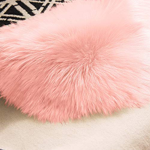 Carvapet Luxury Soft Faux Sheepskin Chair Cover Seat Cushion Pad Plush Fur Area Rugs for Bedroom, 2ft x 3ft, Pink