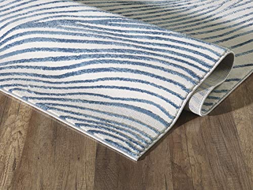 Abani Rugs Contemporary Wave Print 3' X 5' Rectangle Area Rug, Vista Collection - Modern Blue & White Turkish Accent Rug