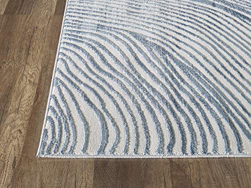 Abani Rugs Contemporary Wave Print 3' X 5' Rectangle Area Rug, Vista Collection - Modern Blue & White Turkish Accent Rug