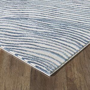 Abani Rugs Contemporary Wave Print 3' X 5' Rectangle Area Rug, Vista Collection - Modern Blue & White Turkish Accent Rug