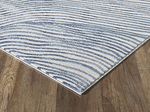 Abani Rugs Contemporary Wave Print 3' X 5' Rectangle Area Rug, Vista Collection - Modern Blue & White Turkish Accent Rug