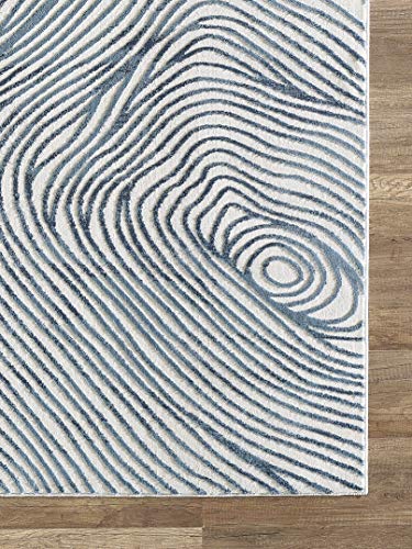 Abani Rugs Contemporary Wave Print 3' X 5' Rectangle Area Rug, Vista Collection - Modern Blue & White Turkish Accent Rug