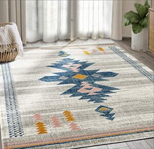 abani porto collection 4′ x 6′ southwestern area rug, rectangular turkish beige & blue tribal print accent rug rugs