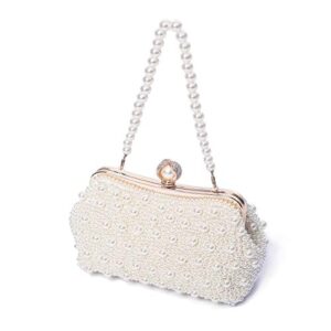 toihsuan women’s pearl beaded cream evening cluthes bags for wedding-with shoulder strap, 22cm*8cm*12cm
