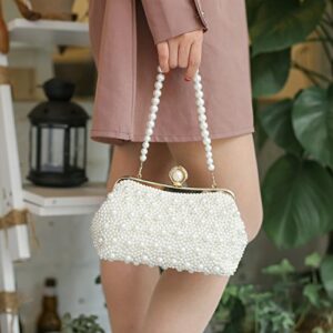 TOIHSUAN Women's Pearl Beaded Cream Evening Cluthes Bags for Wedding-with shoulder strap, 22cm*8cm*12cm