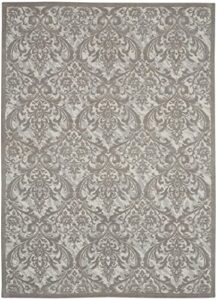 nourison damask vintage ivory/grey 5′ x 7′ area -rug, easy -cleaning, non shedding, bed room, living room, dining room, kitchen (5×7)