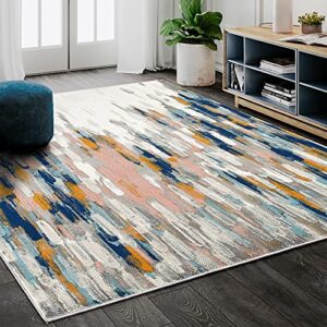 abani rugs orange & blue contemporary abstract area rug contemporary style, porto collection | turkish made superior comfort & construction | stain shedding resistant, 7’9″ x 10’2″ rectangle