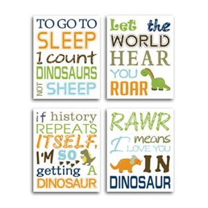 hpniub watercolor inspirational lettering quote wall art print set of 4 (8”x10” wildlife animal dinosaur canvas poster for kids baby bedroom classroom nursery decor, no frame
