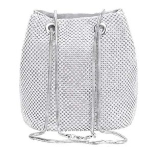 selighting rhinestones crystal clutch evening bags for women crossbody shoulder bucket bags prom party wedding purses silver