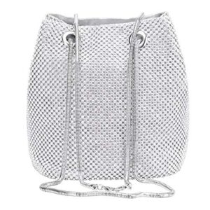 Selighting Rhinestones Crystal Clutch Evening Bags for Women Crossbody Shoulder Bucket Bags Prom Party Wedding Purses Silver