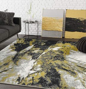 abani contemporary abstract turkish area rug, laguna collection grey & yellow modern 4′ x 6′ rectangle accent rugs