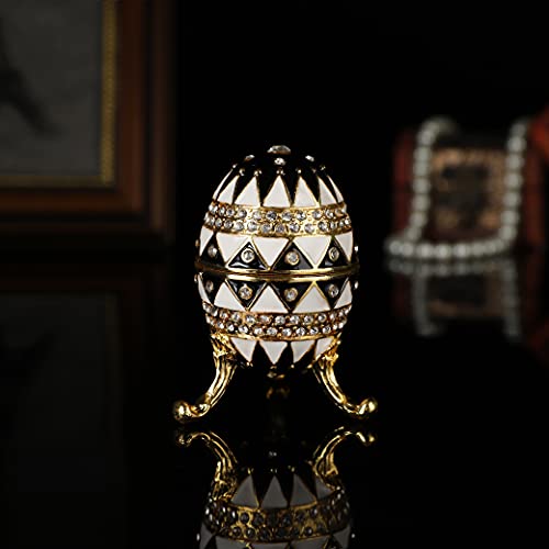 QIFU Hand Painted Enameled Faberge Egg Style Decorative Hinged Jewelry Trinket Box Unique Gift For Home Decor