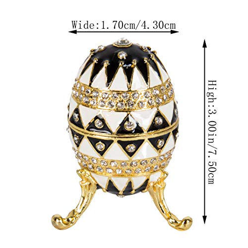 QIFU Hand Painted Enameled Faberge Egg Style Decorative Hinged Jewelry Trinket Box Unique Gift For Home Decor