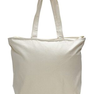 (6 Pack) Set of 6 Heavy Canvas Large Tote Bag with Zippered Closure (Natural)