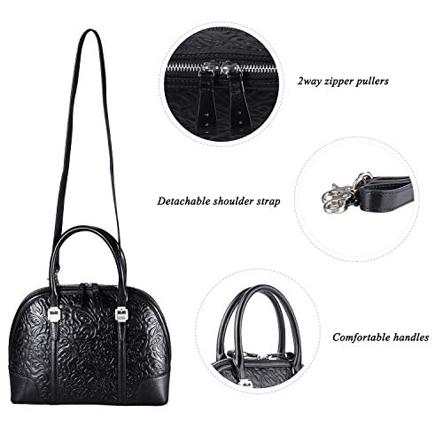 Banuce Black Embossed Pattern Leather Handbags for Women Purse Shoulder Tote Bag