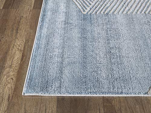 Abani Rugs Blue & Beige Diagonal Lines Area Rug Modern Style, Vista Collection | Turkish Made Superior Comfort & Construction | Stain Shedding Resistant, 7'9" x 10'2" Rectangle