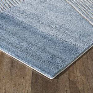 Abani Rugs Blue & Beige Diagonal Lines Area Rug Modern Style, Vista Collection | Turkish Made Superior Comfort & Construction | Stain Shedding Resistant, 7'9" x 10'2" Rectangle