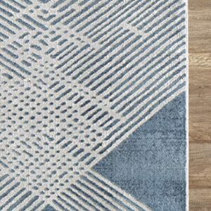 Abani Rugs Blue & Beige Diagonal Lines Area Rug Modern Style, Vista Collection | Turkish Made Superior Comfort & Construction | Stain Shedding Resistant, 7'9" x 10'2" Rectangle