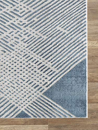 Abani Rugs Blue & Beige Diagonal Lines Area Rug Modern Style, Vista Collection | Turkish Made Superior Comfort & Construction | Stain Shedding Resistant, 7'9" x 10'2" Rectangle