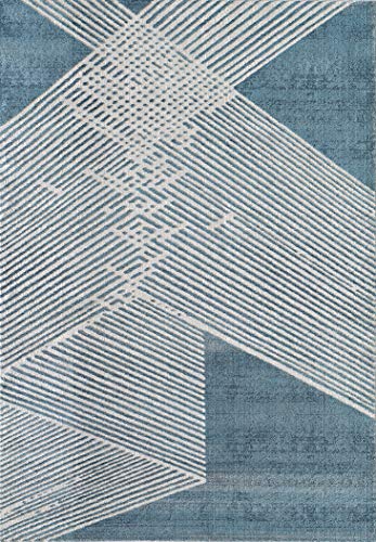 Abani Rugs Blue & Beige Diagonal Lines Area Rug Modern Style, Vista Collection | Turkish Made Superior Comfort & Construction | Stain Shedding Resistant, 7'9" x 10'2" Rectangle