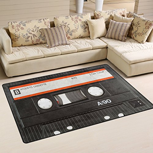 WOZO Old Cassette Tape Music Area Rug Rugs Non-Slip Floor Mat Doormats Living Dining Room Bedroom Dorm 60 x 39 inches inches Home Decor