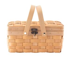 vintiquewise small woodchip picnic basket with cover and folding handles