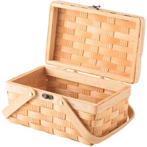 Vintiquewise Small Woodchip Picnic Basket with Cover and Folding Handles