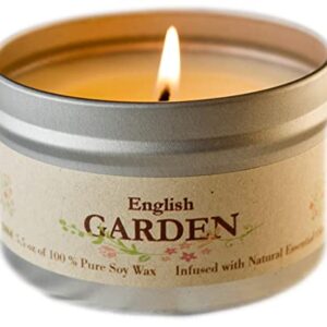 English Garden - Floral Aromatherapy Soy Candle for Stress Relief, Relaxation, Anxiety, Comfort & Sleep- Mixed Scents of Lilac, Rose & Jasmine-Soy Wax Infused w/Natural Oils, Made in The U.S.A.