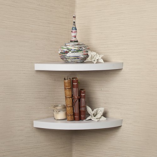 Danya B. XF11115-2W Small Floating Wall Mount Laminate Wood Corner Wall Radial Shelves (Set of 2) – White