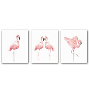 hpniub nordic flamingo wall art prints set of 3 (8”x10”canvas watercolor animals painting modern wall decor for nursery cafe , no frame