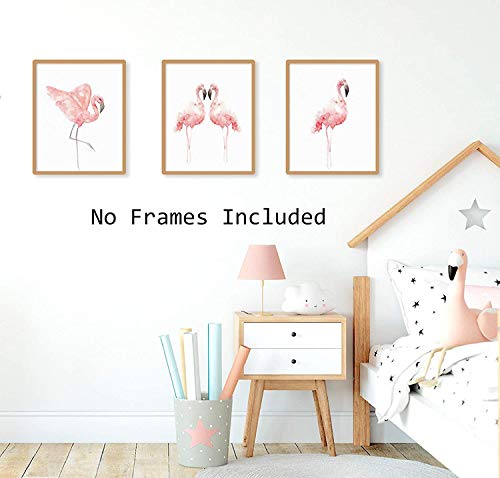 HPNIUB Nordic Flamingo Wall Art Prints Set Of 3 (8”X10”Canvas Watercolor Animals Painting Modern Wall Decor For Nursery Cafe , No Frame