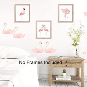 HPNIUB Nordic Flamingo Wall Art Prints Set Of 3 (8”X10”Canvas Watercolor Animals Painting Modern Wall Decor For Nursery Cafe , No Frame