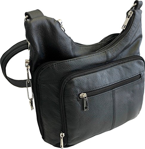 Roma Leathers Stylish Leather Locking Concealment Crossbody Purse, Black