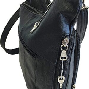 Roma Leathers Stylish Leather Locking Concealment Crossbody Purse, Black