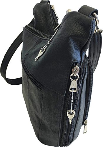 Roma Leathers Stylish Leather Locking Concealment Crossbody Purse, Black