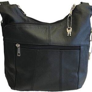 Roma Leathers Stylish Leather Locking Concealment Crossbody Purse, Black