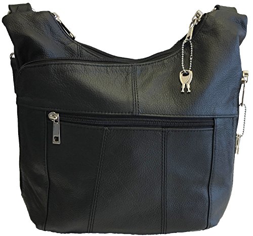 Roma Leathers Stylish Leather Locking Concealment Crossbody Purse, Black