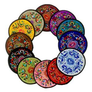 12 pcs embroidery cloth fabric coasters for drinks vintage ethnic floral design cup mat absorbent coaster (mixed colors)