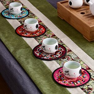 12 Pcs Embroidery Cloth Fabric Coasters for Drinks Vintage Ethnic Floral Design Cup Mat Absorbent Coaster (Mixed Colors)