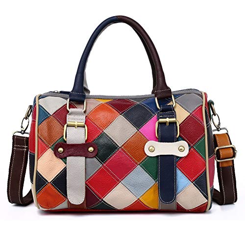 Segater® Women’s Multicolor Boston Tote Bag Genuine Leather Colorful Large Tote Handbag Purse Cross Body Bag Hobo bag Best Gift for Christmas