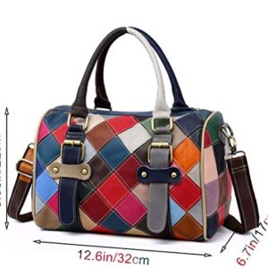 Segater® Women’s Multicolor Boston Tote Bag Genuine Leather Colorful Large Tote Handbag Purse Cross Body Bag Hobo bag Best Gift for Christmas