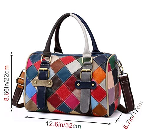 Segater® Women’s Multicolor Boston Tote Bag Genuine Leather Colorful Large Tote Handbag Purse Cross Body Bag Hobo bag Best Gift for Christmas