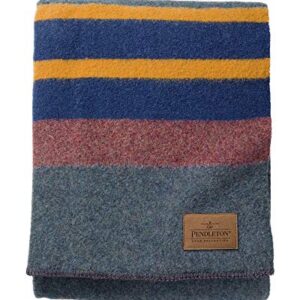 Pendleton Yakima Camp Thick Warm Wool Indoor Outdoor Striped Throw Blanket, Lake, Twin Size