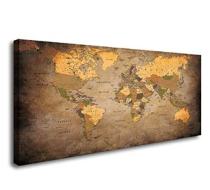 baisuwallart- 1 piece vintage world map canvas wall art- ready to hang – home office decor picture prints for living room bedroom abstract painting artwork 20x40inches x1pcs