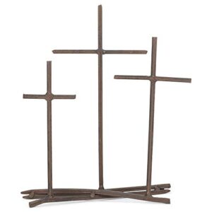 three crosses metal nail distressed brown 8 x 9.5 metal table top cross decoration