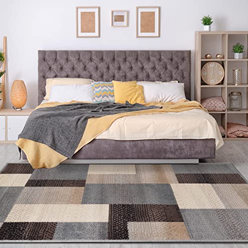 SUPERIOR Indoor Large Area Rug, Jute Backed, Perfect for Entryway, Office, Living/Dining Room, Bedroom, Kitchen, Modern Geometric Patchwork Floor Decor, Clifton Collection, 8' x 10', Grey/Brown