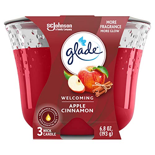 Glade Candle Apple Cinnamon, Fragrance Candle Infused With Essential Oils, Air Freshener Candle, 3-Wick Candle, 6.8 Oz