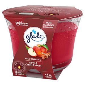 Glade Candle Apple Cinnamon, Fragrance Candle Infused With Essential Oils, Air Freshener Candle, 3-Wick Candle, 6.8 Oz