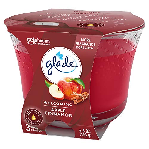 Glade Candle Apple Cinnamon, Fragrance Candle Infused With Essential Oils, Air Freshener Candle, 3-Wick Candle, 6.8 Oz